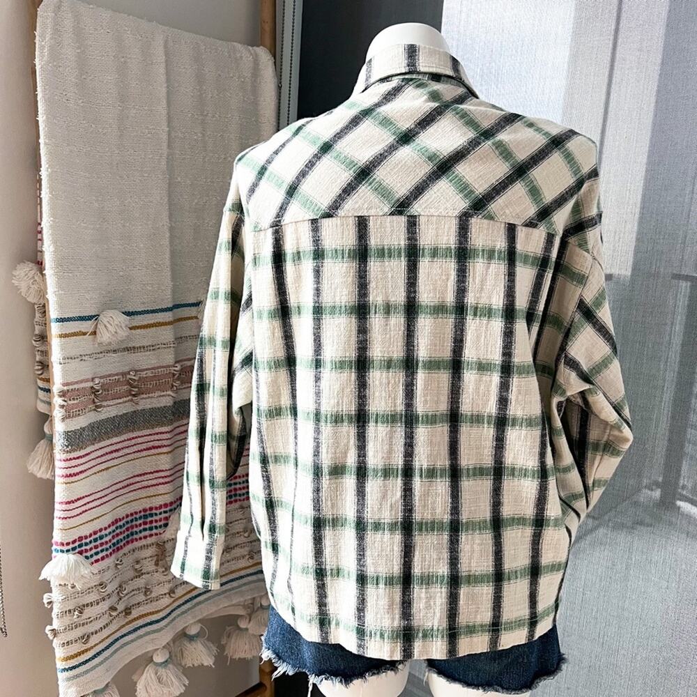 ZARA Green Cream Plaid Oversized Button Down Overshirt Shacket Womens Size Large - Picture 3 of 10